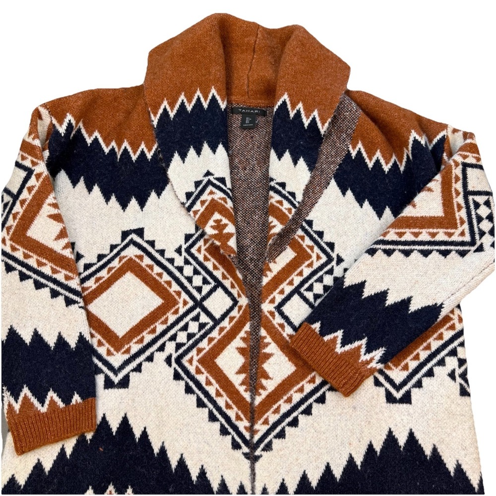 TAHARI Ladies‎ Large Southwest Aztec Western Chunky Open Front Cardigan EUC